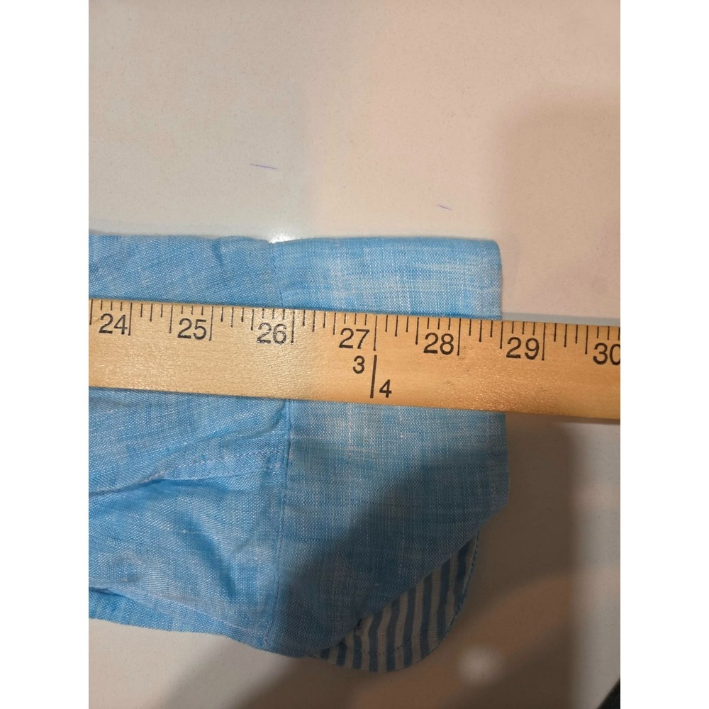 Tiki Napoli 100% Linen Blue Shirt Mens XL Long Sleeve Made in Italy Casual - Picture 12 of 13